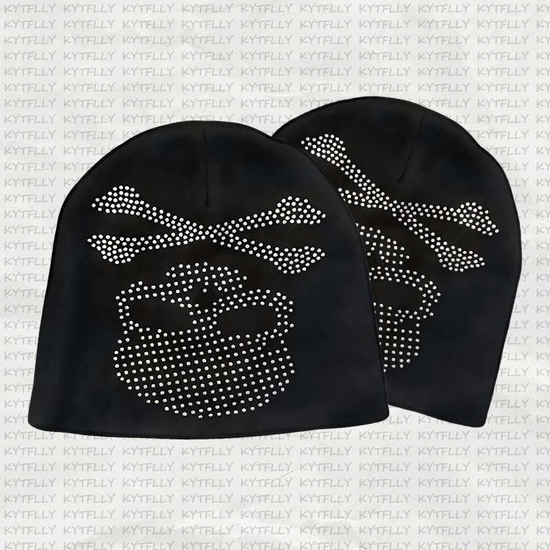 Dark retro style skull rhinestone pattern Y2K ancient knitted hat high street trend vintage street fashion cold hat 2026 new