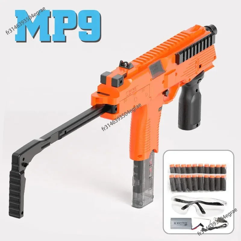 Mitrailleuse électrique MP9 Airsoft Soft Bullet Gun, jouet d'arme, lanceur de fléchettes, tir automatique de Noël pour garçons, adultes et enfants