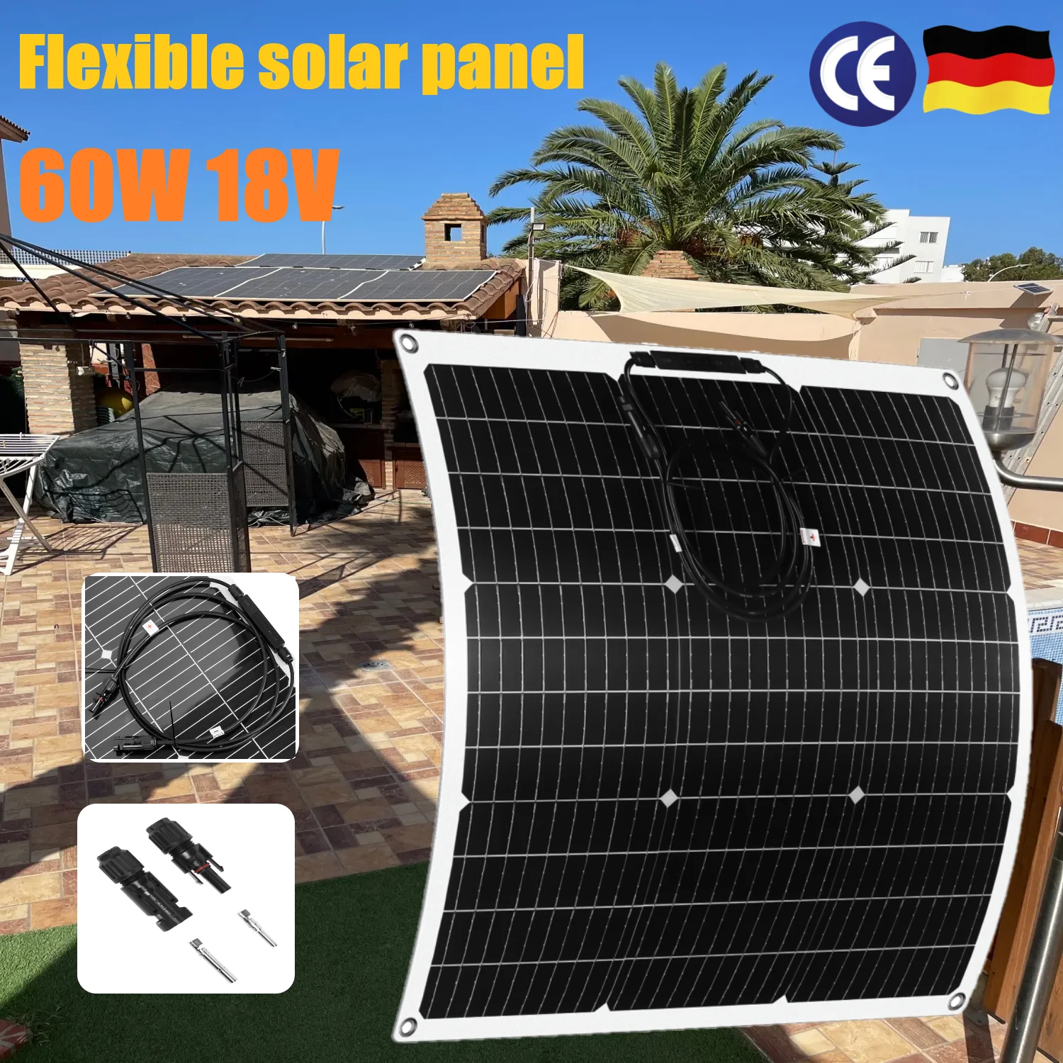 Flexible 60W 18V Solar Panel 10W 12V Mono Solar Cell Power Bank Portable USB Charging Battery Supply Camping RV Car Home Outdoor