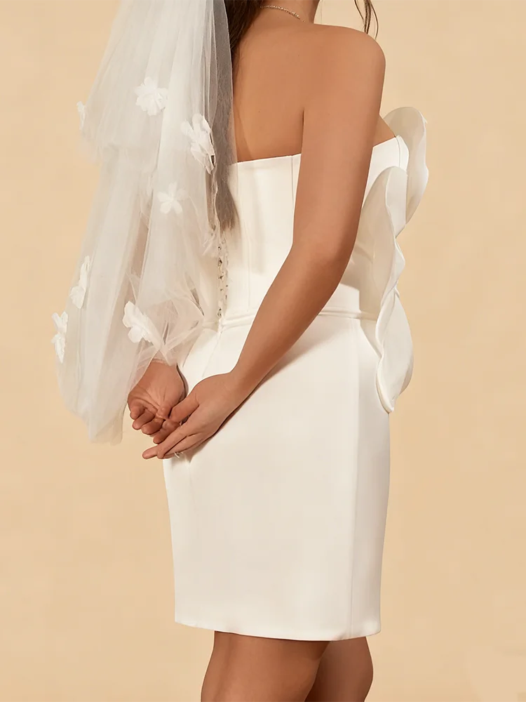 Eenvoudige strapless 3D bloemen mouwloze mini bruid trouwjurken bruidsjurken op maat