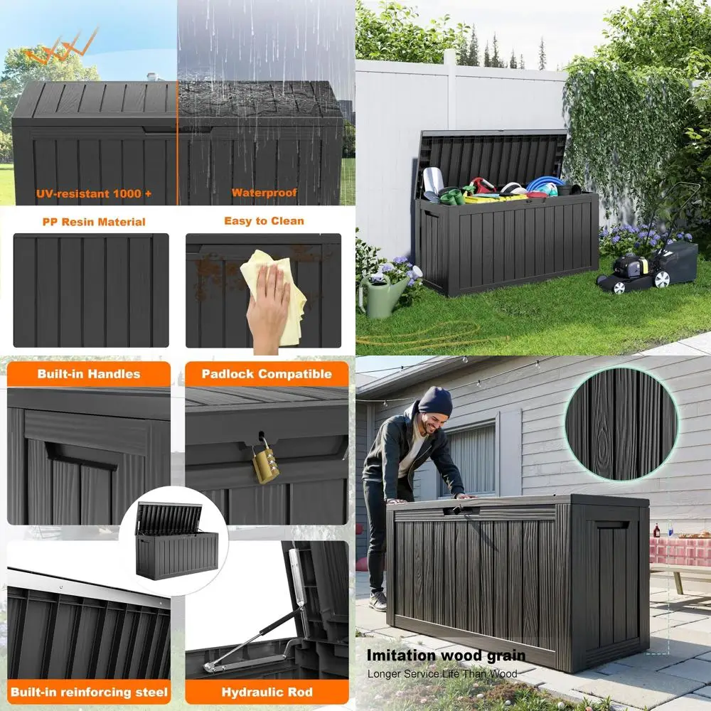 

Ящик для хранения на открытом воздухе, запираемая водонепроницаемая мебель для патио емкостью 86 галлонов, садовые инструменты, подушки, коробка из смолы для аксессуаров для бассейна в B