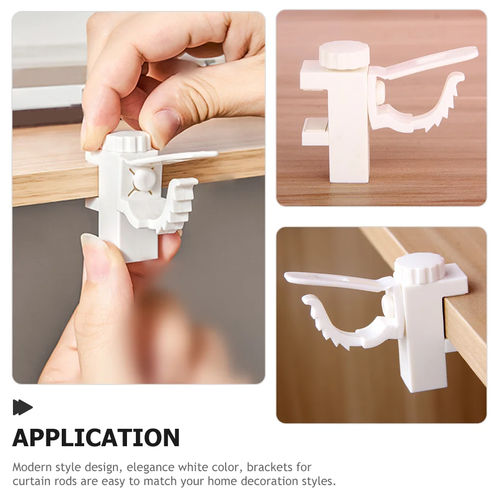 2 Pcs Clip-On Rod Bracket Easy Installation Curtain Holder No Drill Brackets Rods Holders Screws Nail Free Pp Hooks