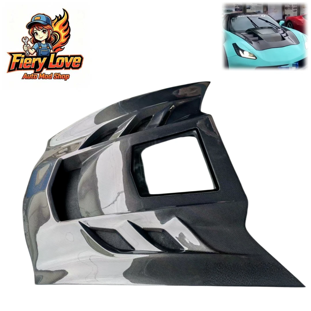 New Model MRD Carbon Fiber Hood for Chevrolet Corvette C7 Real Carbon Fiber Hood with Glass Cover Regular Style Carbon Fiber V2