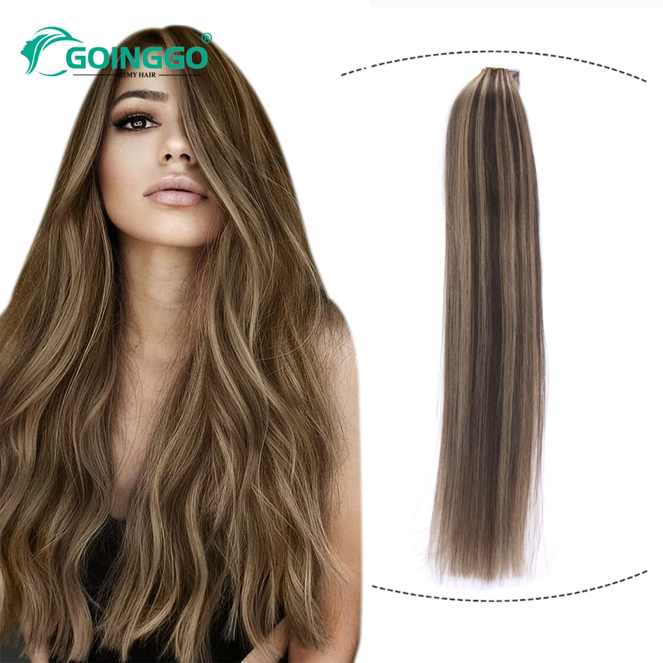 Extensiones de cabello humano con cinta recta, 4/27 resaltado, cabello Real, Remy, aspecto Natural, 40g