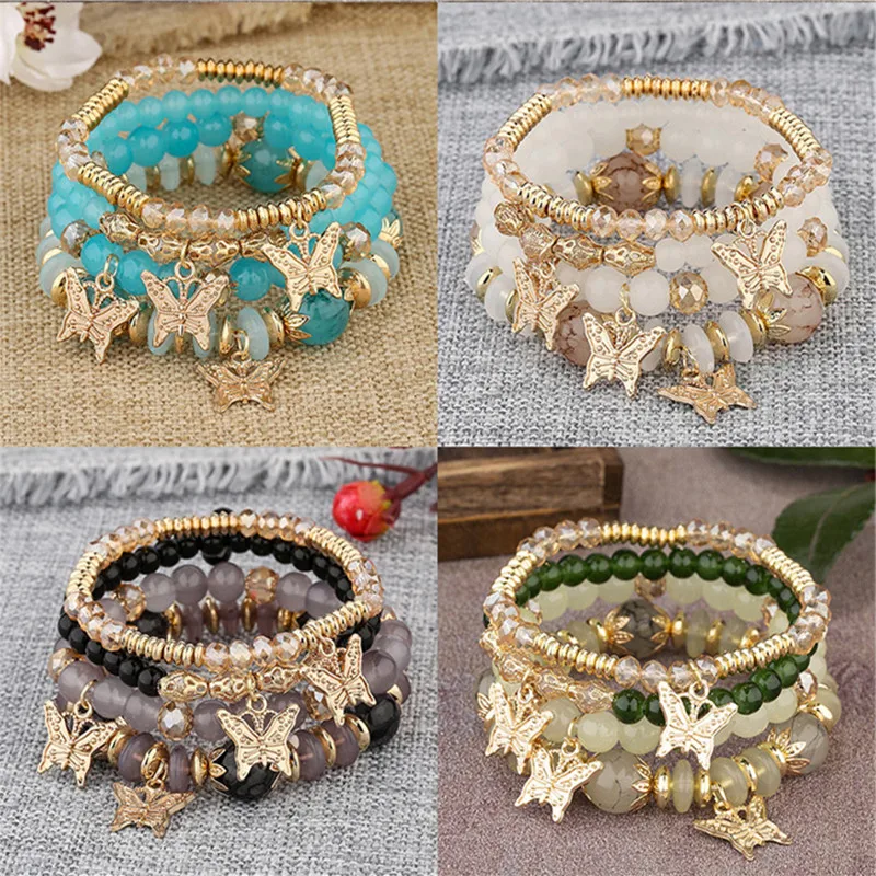 Fashion 4Pcs/set Bracelets Sets Golden Butterfly Charming Bracelet Jewelry Elastic Bracelets Women's Accessories Gifts