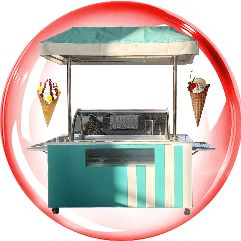 2023 Commercial Hard Ice Cream Display Cart Frozen Freezer Trolley Outdoor Mobile Vending Cart Flower Cart