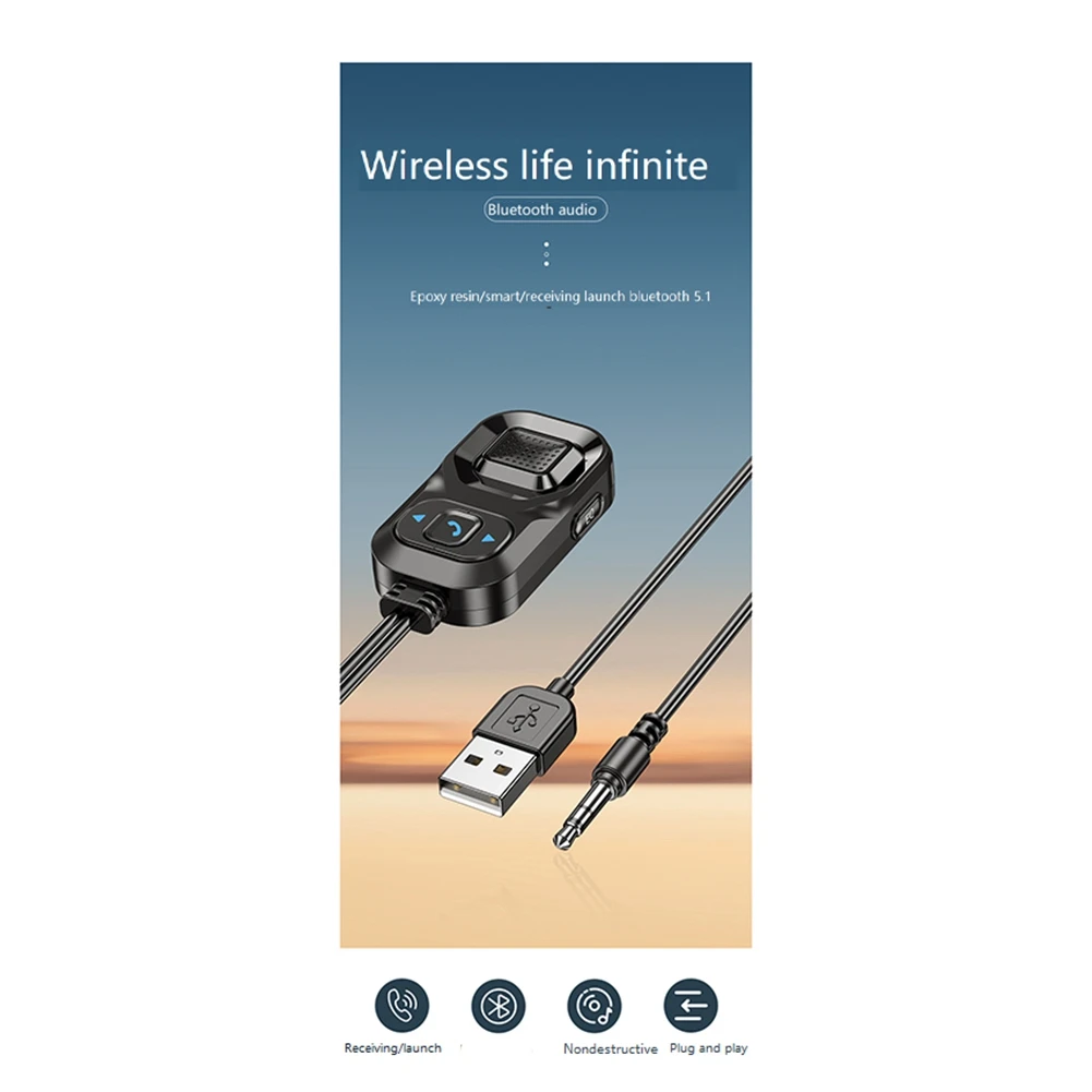 Récepteur Bluetooth de voiture AUX 3.5mm, adaptateur audio, émetteur Bluetooth 5.1