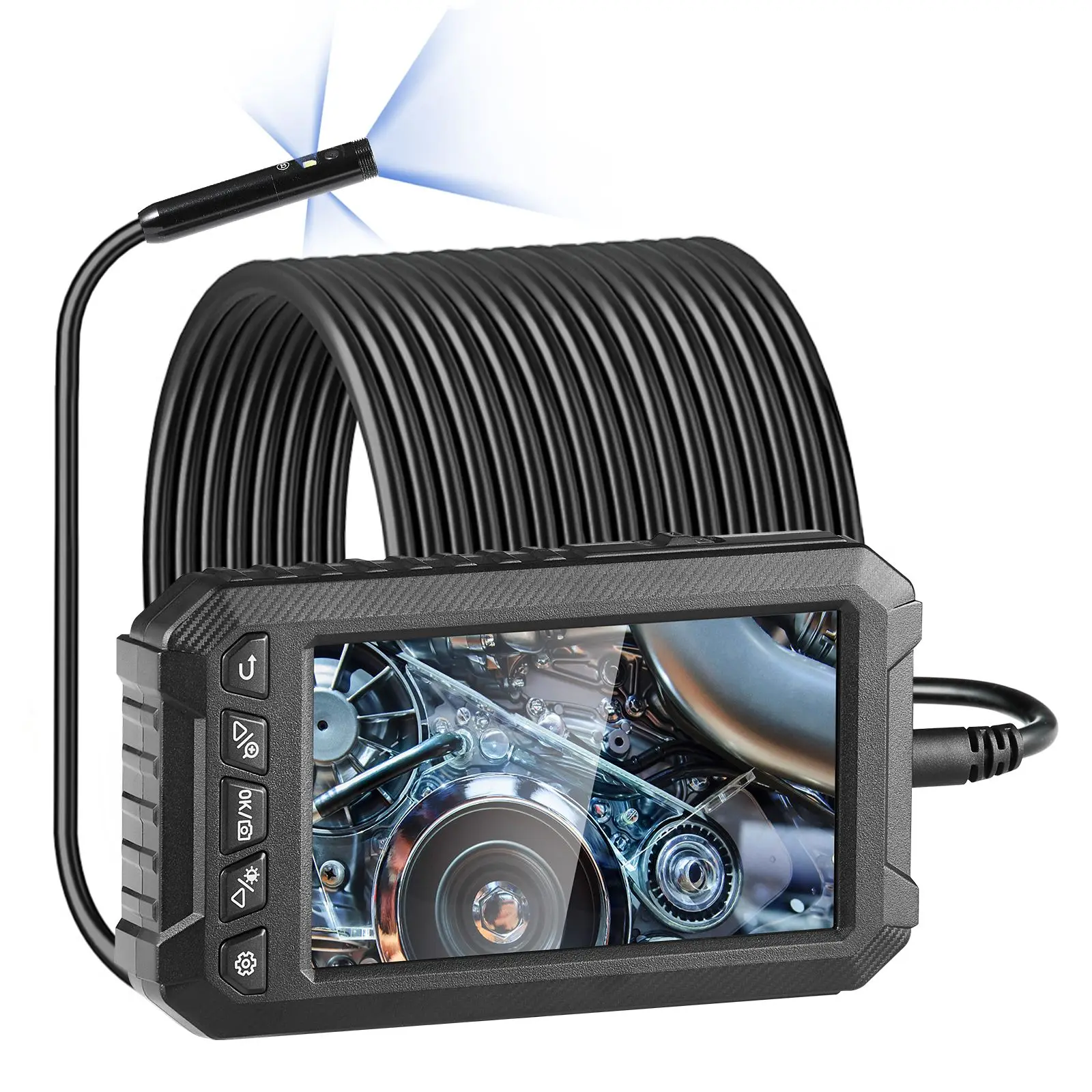 Endoscope Camera with Light, Triple Lens Borescope 49.2FT Semi-Rigid Cable, 5
