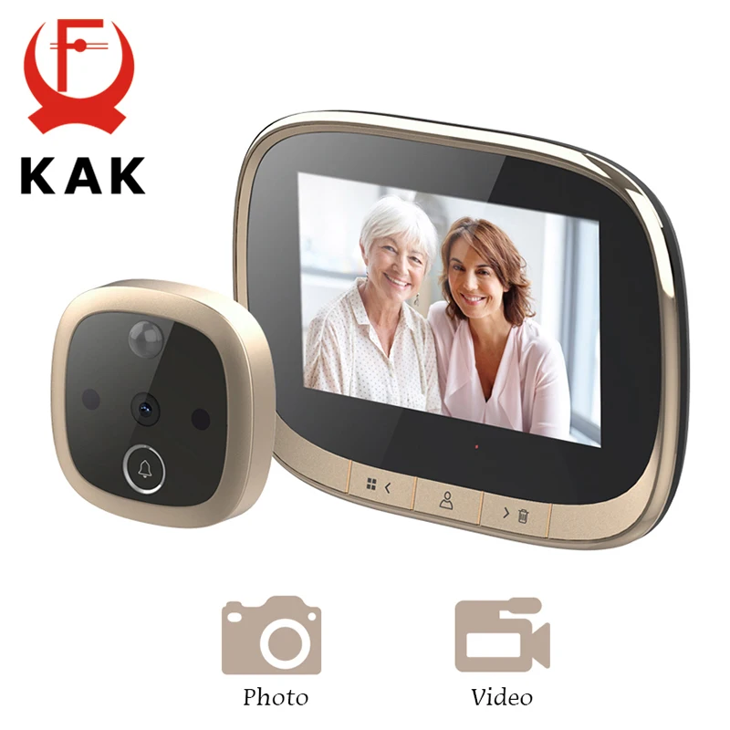 KAK 4.3 Inch LCD Screen Digital Door Viewer IR Night Vision Doorbell Camera Peephole Photo Video Record Motion Detection