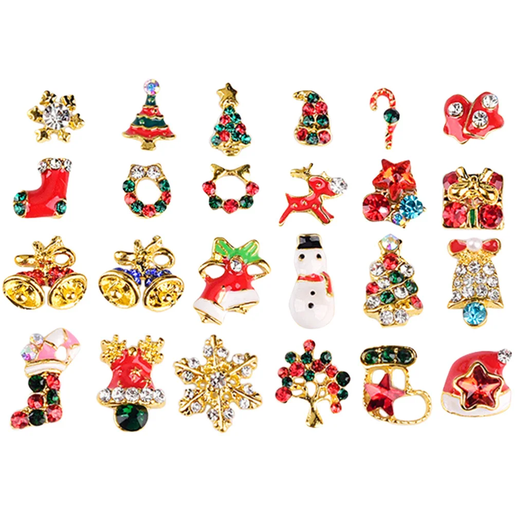 24Pcs Christmas Nail Charms Alloy Xmas Manicure Decorations Nail Art Decor for Parties Manicure Decors Xmas Charms for Nails