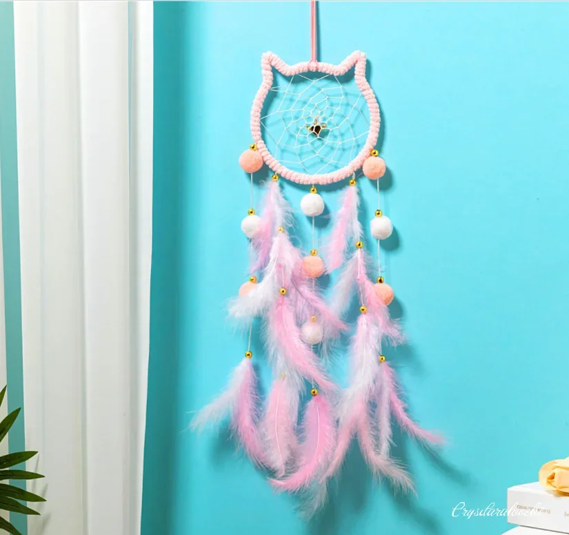 Girl Heart Dream Catcher National Feather Ornaments Lace Ribbons Feathers Wrapped Lights Girls Room Decor Dreamcatcher