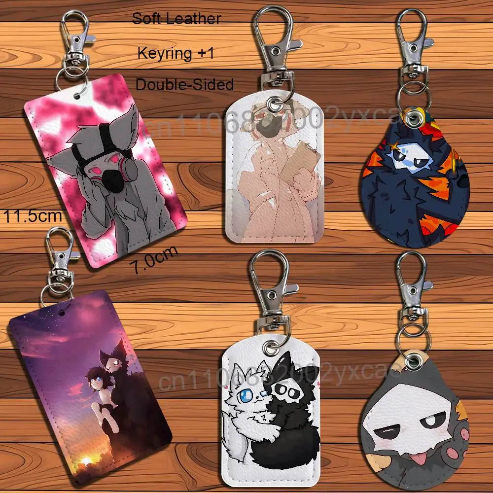 

cute Dr. K Changed Puro Rectangle ID Card Case Keychain Access Card Bag Key Tag Ring Leather Card Holder Key Ring Access