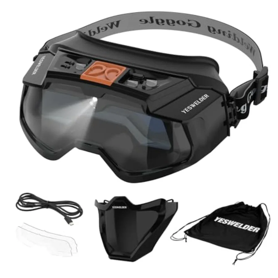 

Auto Darkening Welding Goggles with Mask LED Lighting and TYPE-C Charging True Color 4 Arc Sensor Welding Glasses Welder Mask W