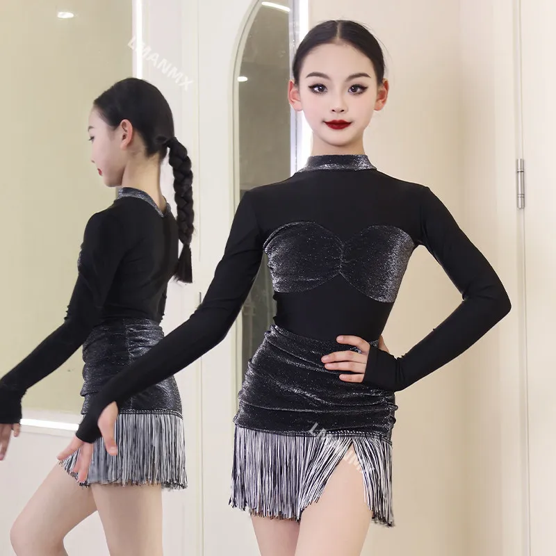 2025 New Autumn/Winter Latin Dance Dress, Girls' Practice Dress, Children's Performance Dress