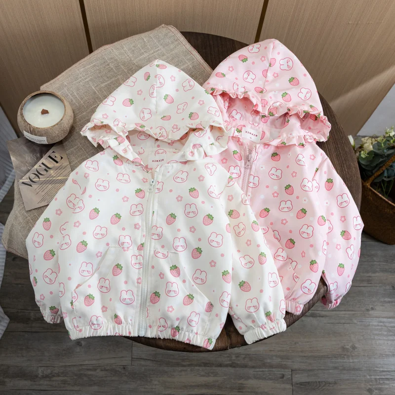 

LYY-Girls' Coat Autumn Children Strawberry Jacket Trench Coat Baby Girls' Spring and Autumn Casual Top Fashion