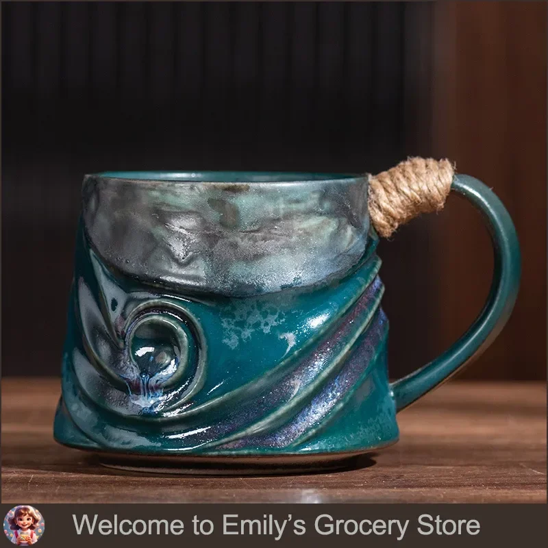 

Retro spiral hemp rope creative ceramic cup hemp rope vintage office afternoon tea coffee cup living room decoration home gift