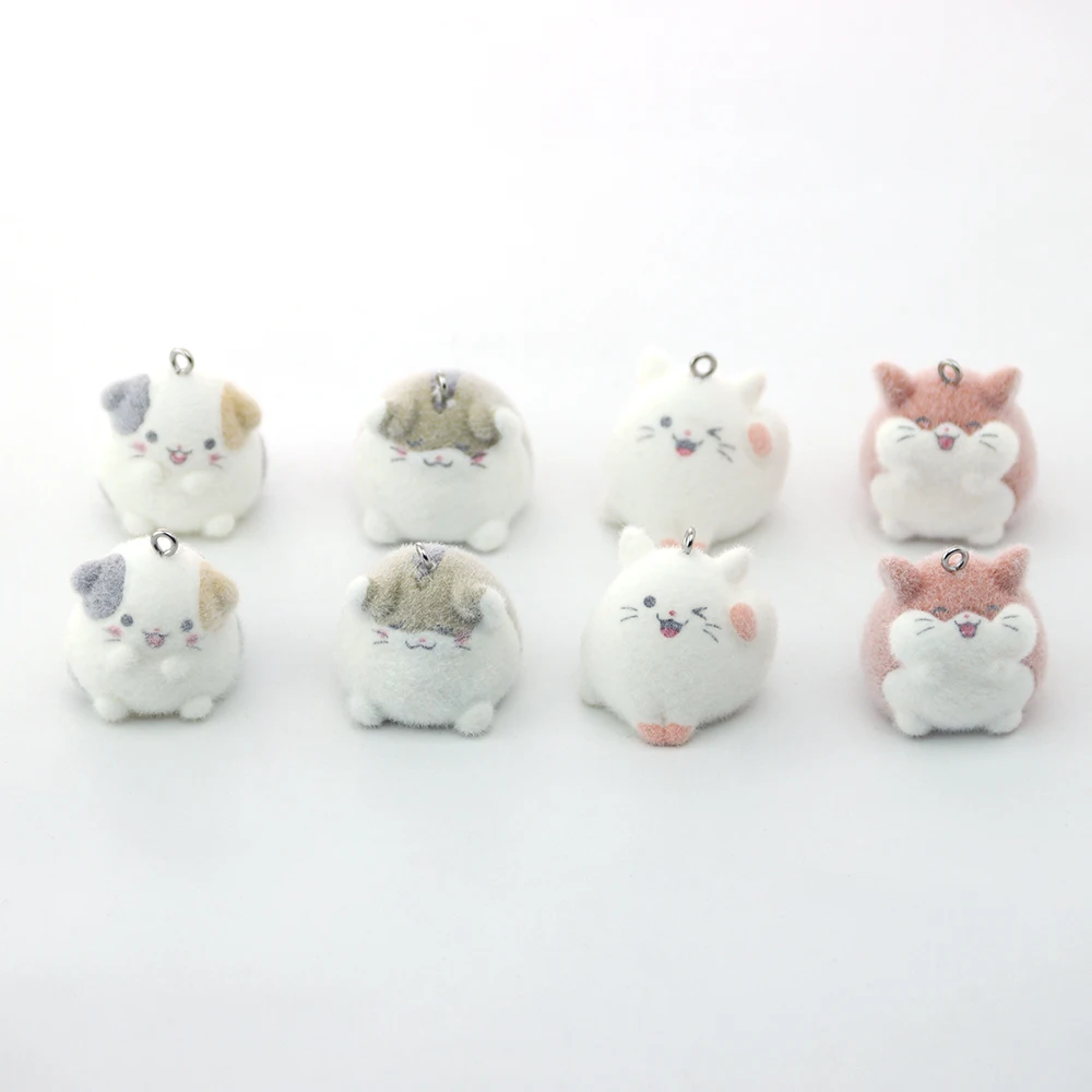 12pcs 3D Flocking Resin Cat Charms Cute Kitten Animals Pendants for Necklace Keychain Making DIY Jewelry Accessories Wholesale