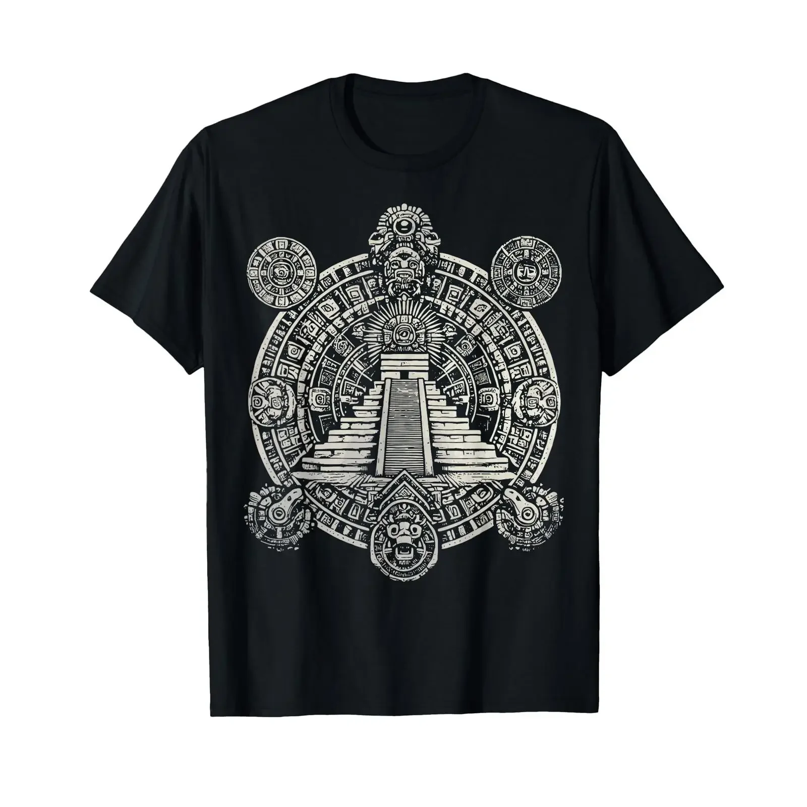 Ancient Sacred Mayan Aztec Calendar Pyramid Geometry T Shirt vintage Washed designer clothes homme Breathable Unisex Stylish
