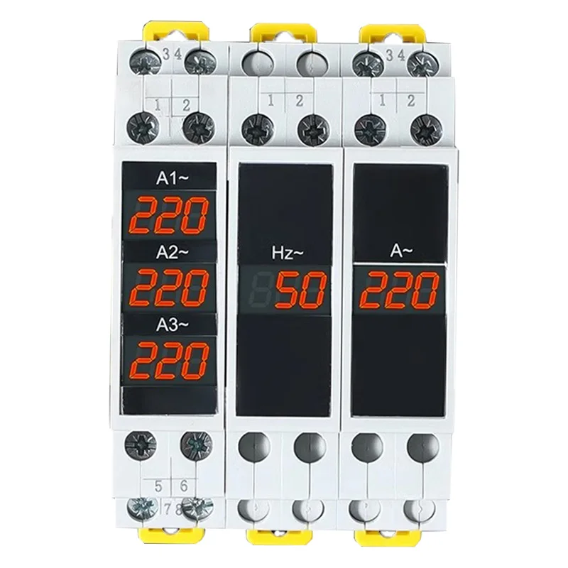 Din Rail 18mm Voltage Current HZ Meter AC 80-500V 220V 380V 100A Modular Voltmeter Ammeter LED Indicator Digital Volt Tester