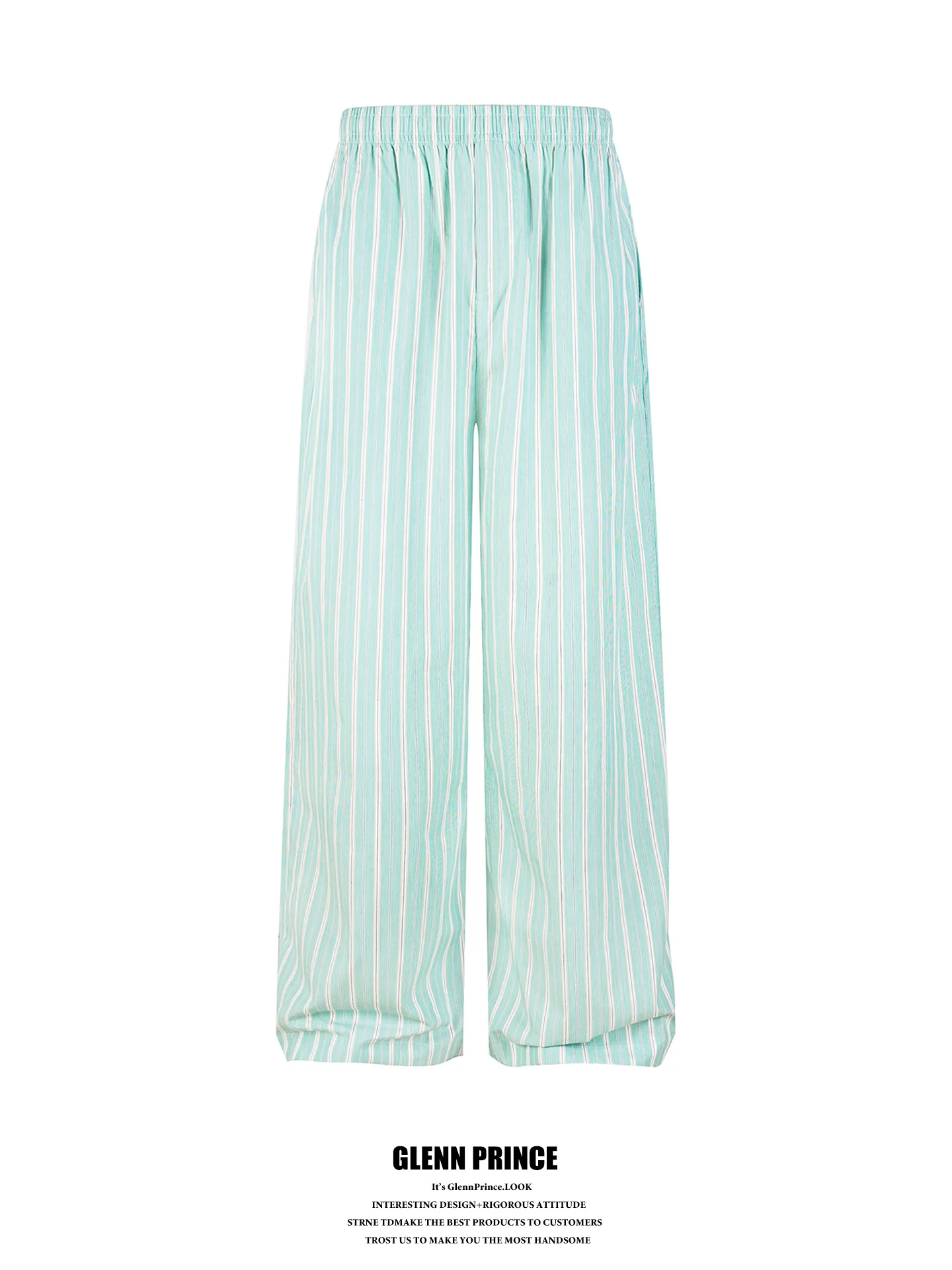 American Style Men's Casual Pants Green Stripe Elastic Waist Straight Leg Lightweight Summer Holiday Look Long Trousers
