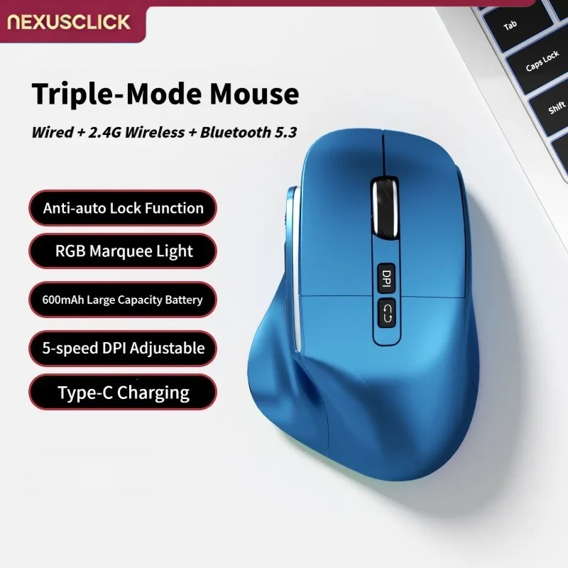 NexusClick 2026 Rechargeable Wireless Mouse, Ergonomic Vertical Tri-Mode Adjustable DPI Long Battery Durable Gaming Office Mouse