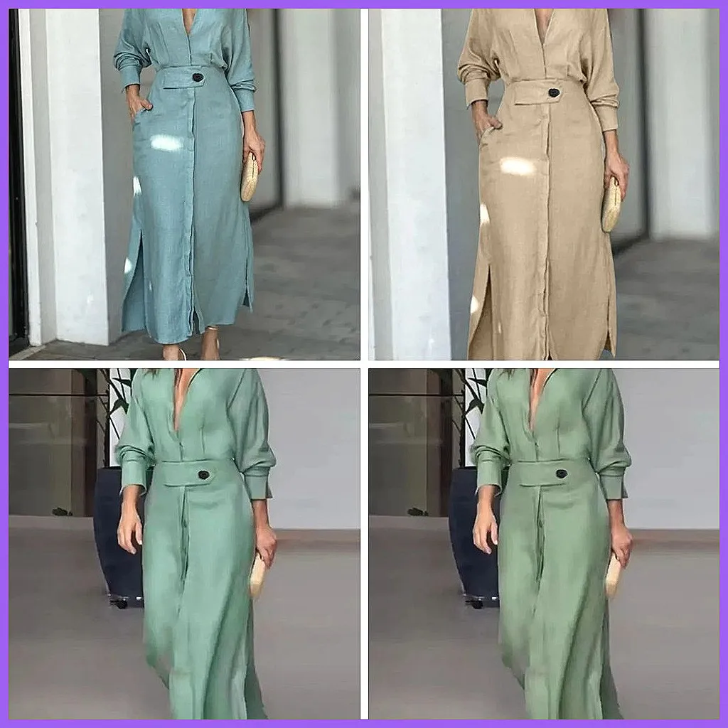 

Women's Long Sleeve V-Neck Shirt Dress, Elegant Irregular Hem Party Dress for Autumn Casual Wear