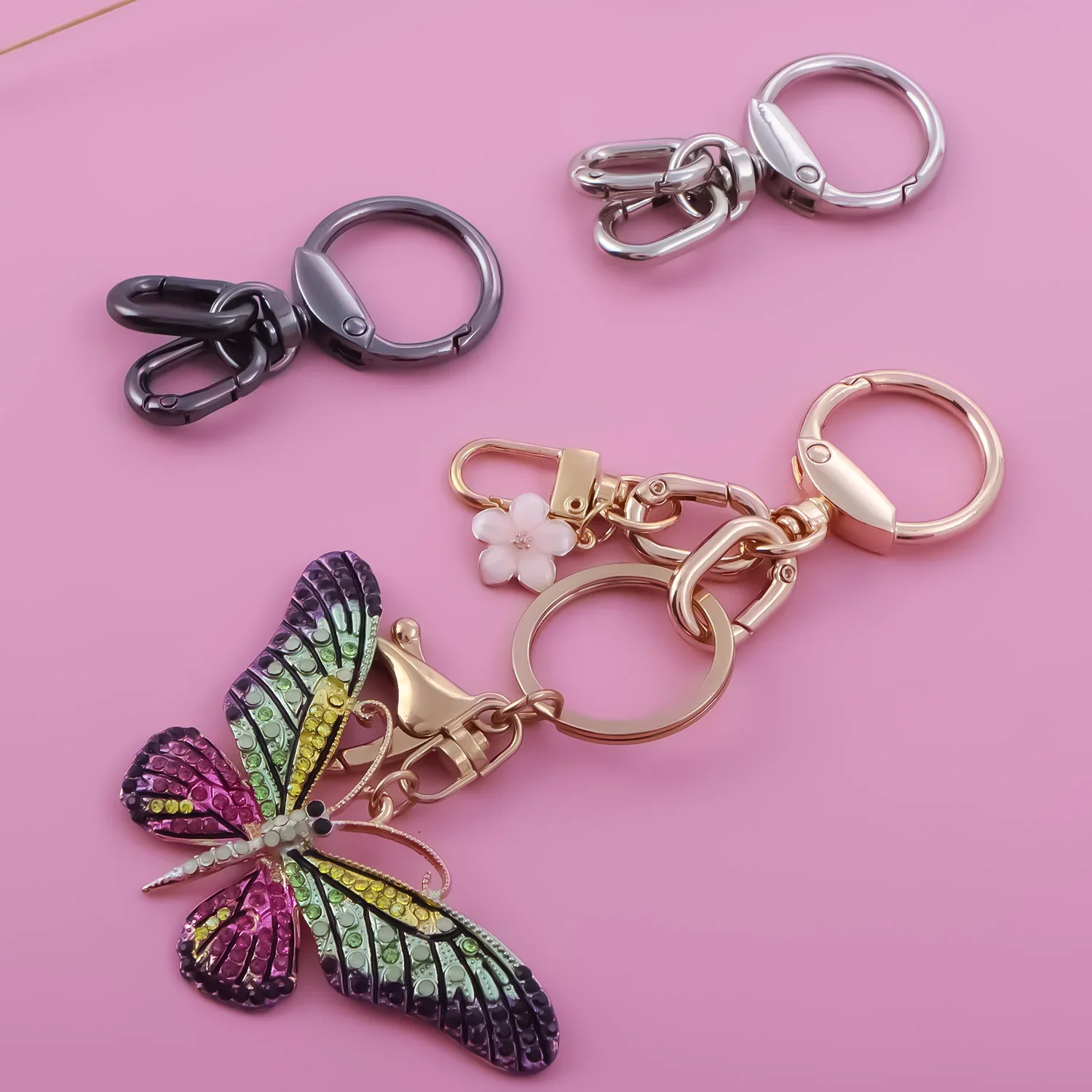 2pcs Keychain Hook with Key Ring Keychain Clip Hook with Spring Ring for Lanyard Jewelry Making DIY Crafts