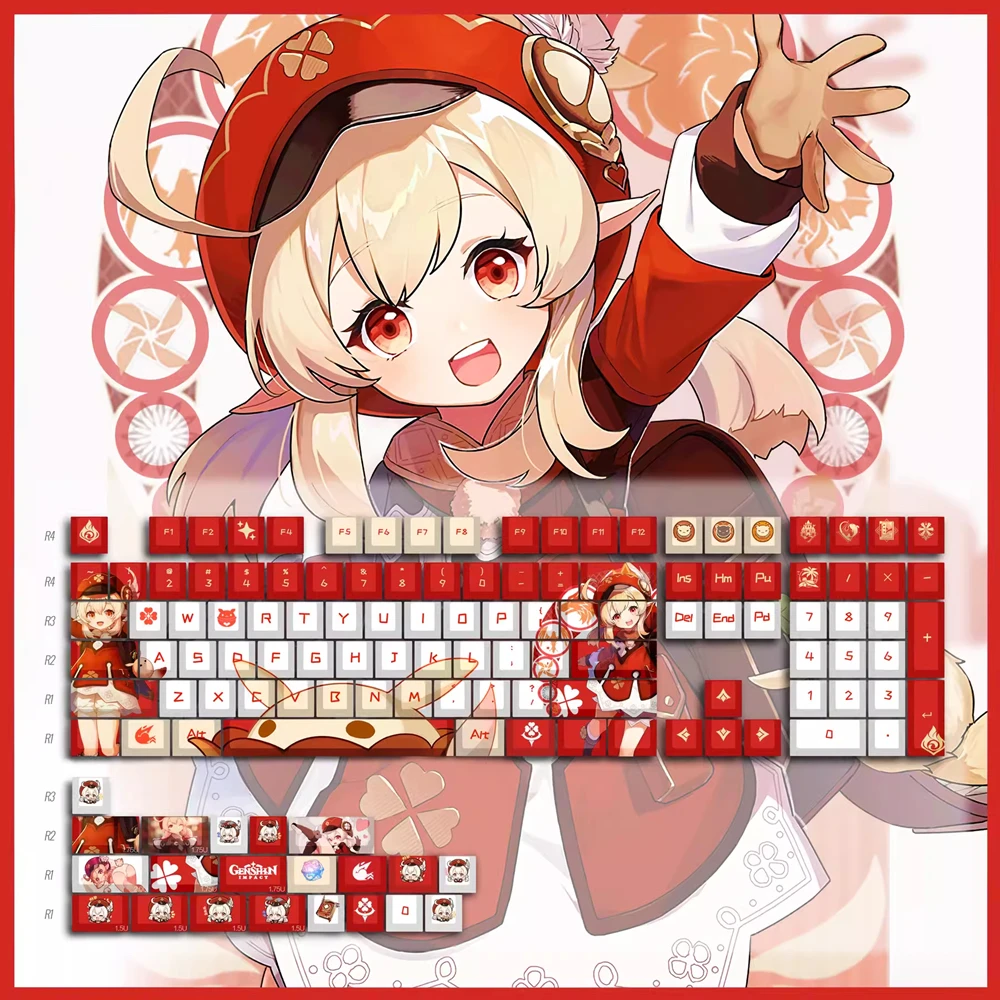 

Klee PBT Keycaps Genshin Impact DYE Sublimation Key Cover Cherry Cross MX Switch Key Caps for Mechanical Keyboard Otaku Gift