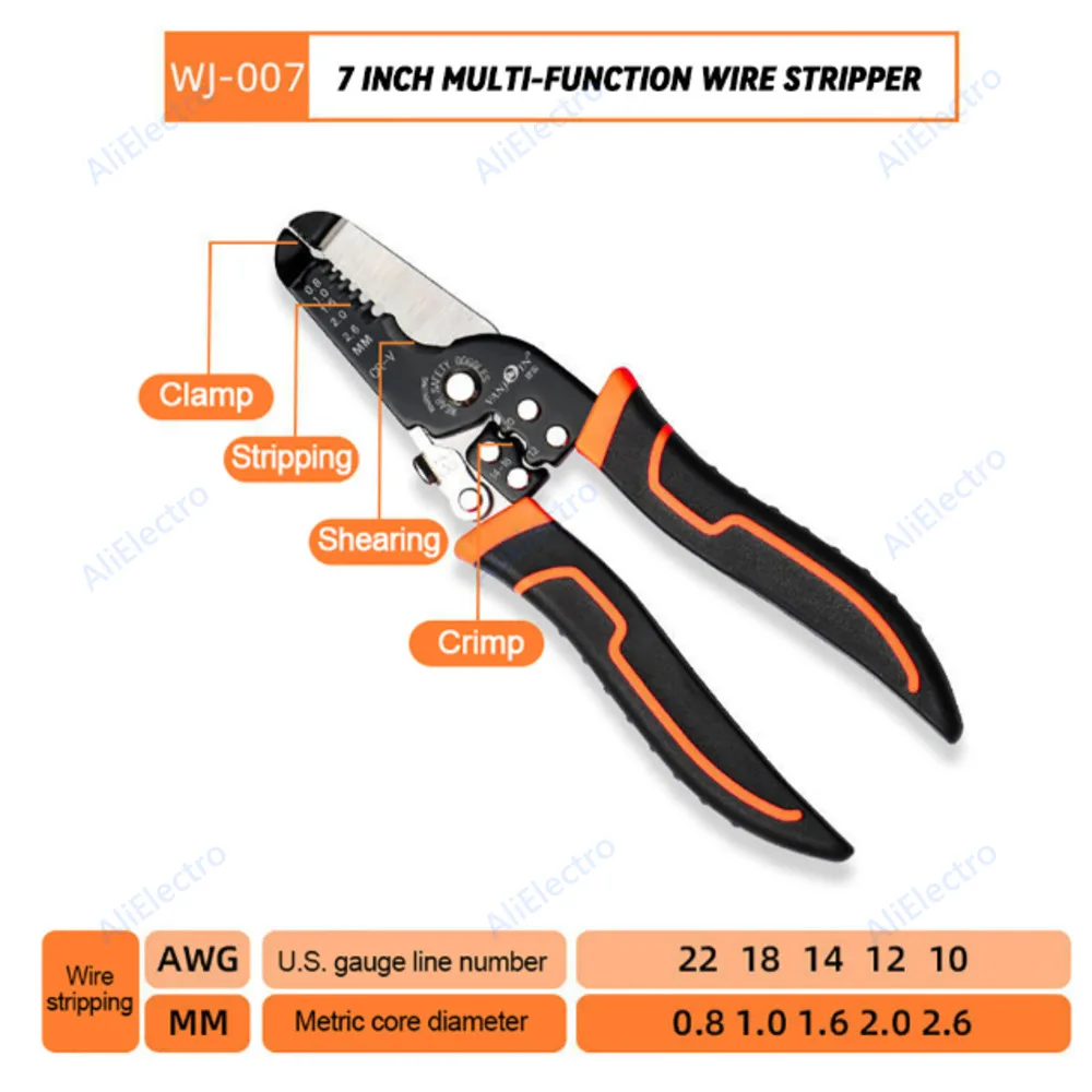 Stripping 175mm Crimping Pliers Wire Stripper Multi Functional Ring Crimpper Electrician Peeling Network Cable Stripper Tools