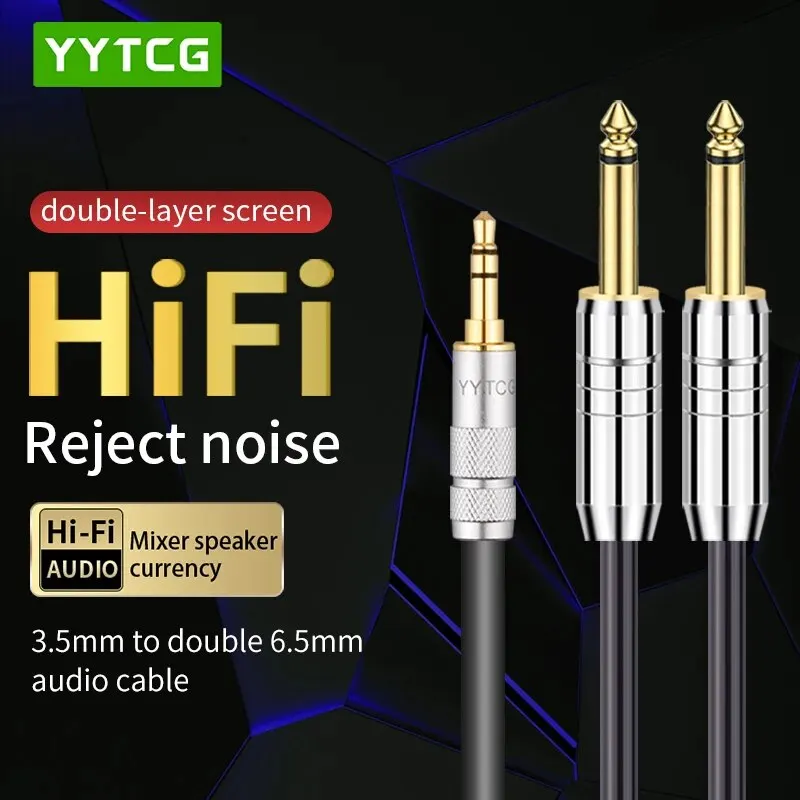 YYTCG 3.5mm do podwójnego kabla 6.5mm TRS AUX męski Mono Jack 6.5 do Stereo 3.5 Jack Audio dla wzmacniacz miksujący adaptera 6.35mm