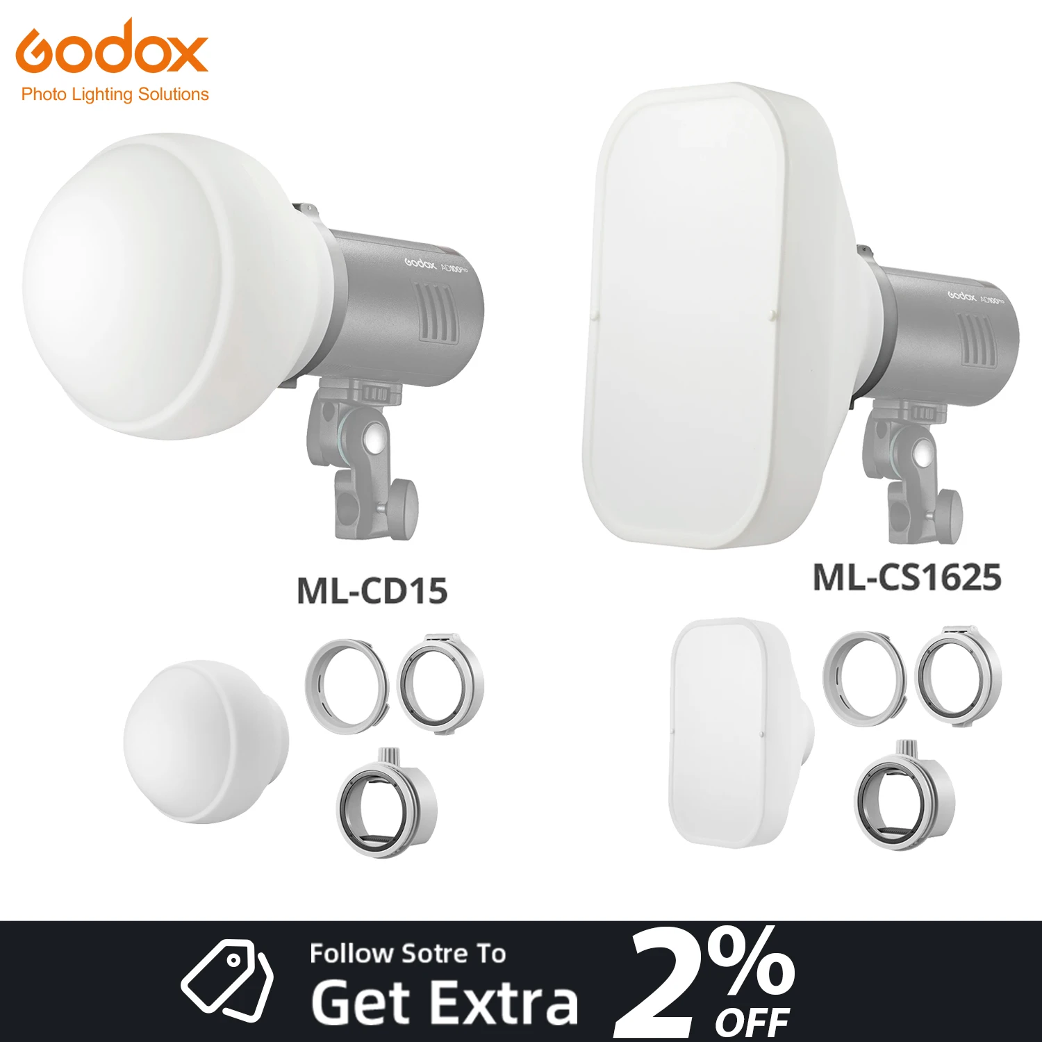 Godox ML-CD15 ML-CS1625 Diffuser Dome Soft Tent Kit for Photography Light Flash Studio Photography Live Streaming with 3 Adapter