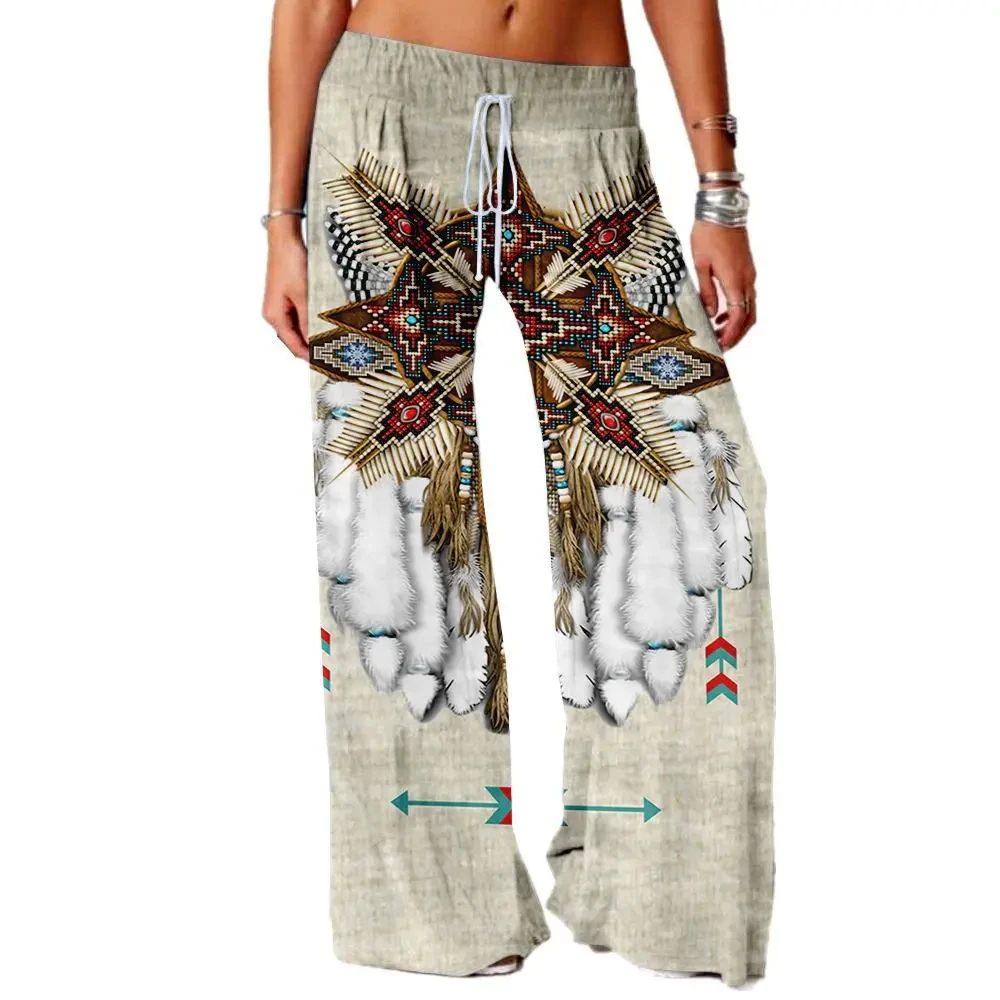 Medieval vintage tribal Indian floral pattern women\'s loose slacks wide leg large size yoga pants