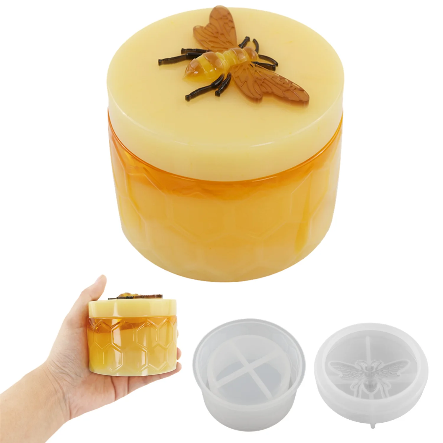 Gypsum Honey Bee Jar Silicone Molds for DIY Concrete Epoxy Candle Pot Box Injection Mould Handcraft Home Decor Handmade Gift