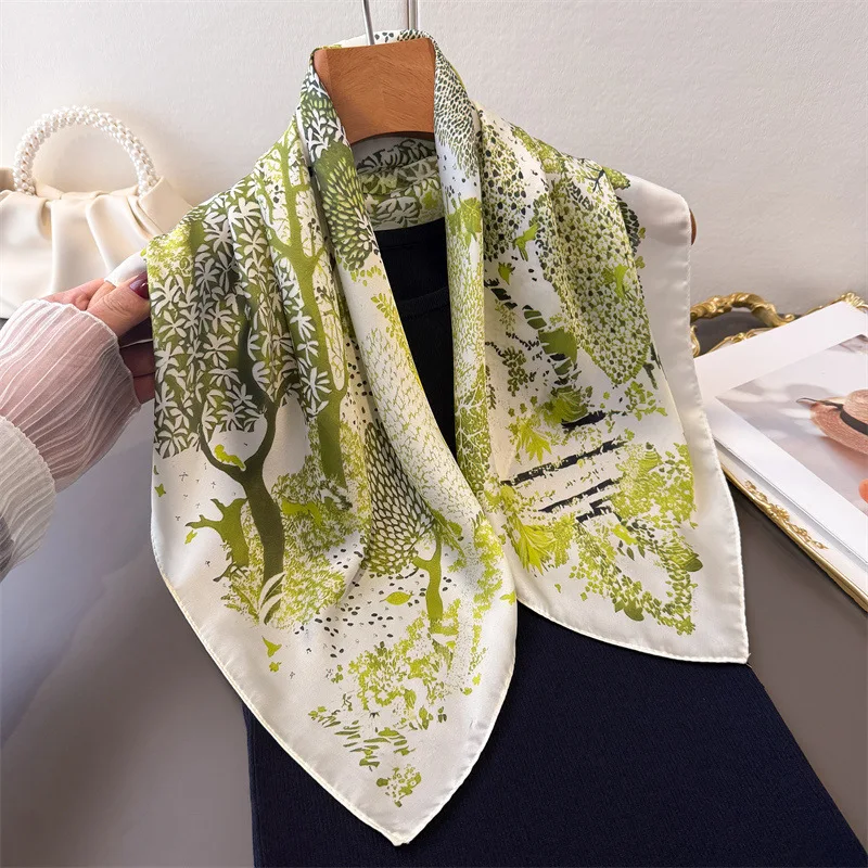 

Luxury Neckerchief Square Silk Scarf Shawl Wrap Mother Gift Office Wear Neckerchief Bandana Hair Wrap Headband Hairband Hijab