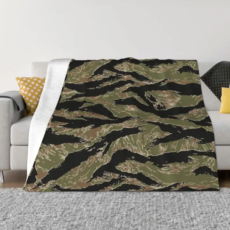 Tiger Stripe Camo Blankets 3D Print Breathable Soft Flannel Winter Military Tactical Camouflage Throw Blanket Couch Home Bedding