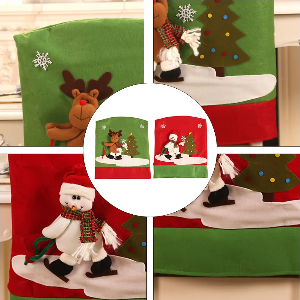 

2Pcs Christmas Chair Back Cover Snowman Reindeer Christmas Tree Seat Slipcover for Dining Room Xmas Decor Xmas Decor Chair Cover