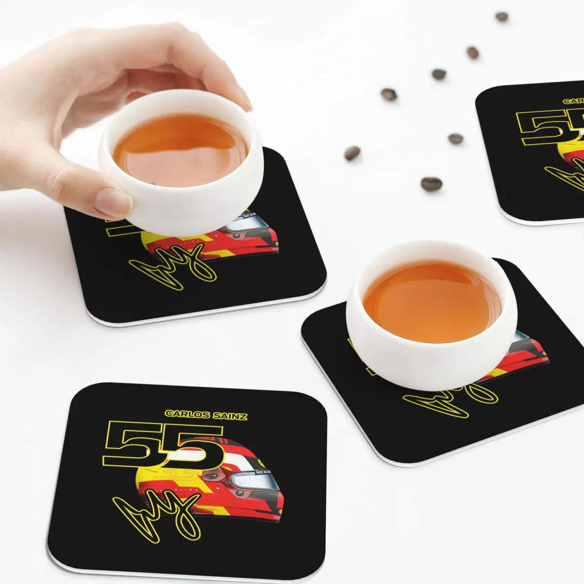 Carlos Sainz Jr F1 Signature Graphic - Dark Coasters Kitchen Placemats  Insulation Cup Coffee Mats Tableware Pads Set of 4