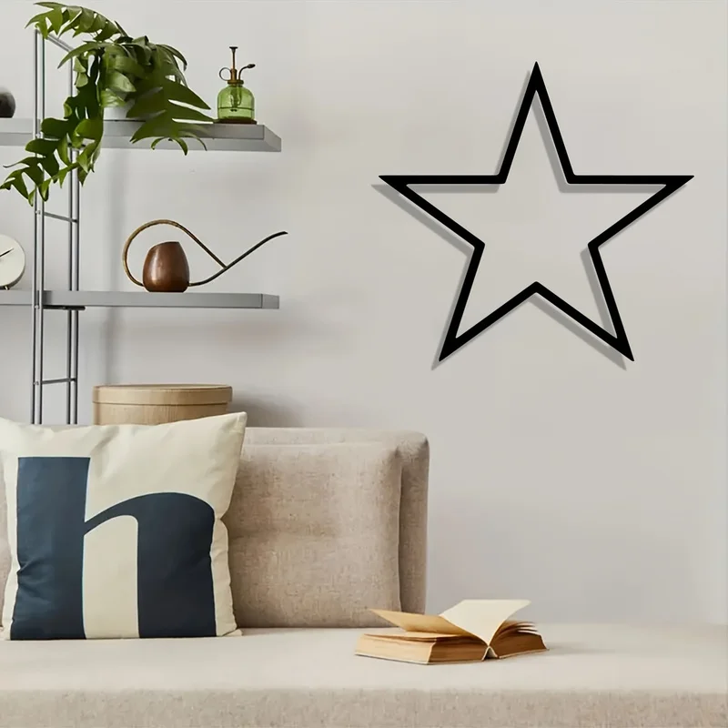 1pc Modern Wrought Iron Five-Point Star Wall Art - Horizontal Geometric Metal Wall Decor Suitable for Living Room, Bedroom