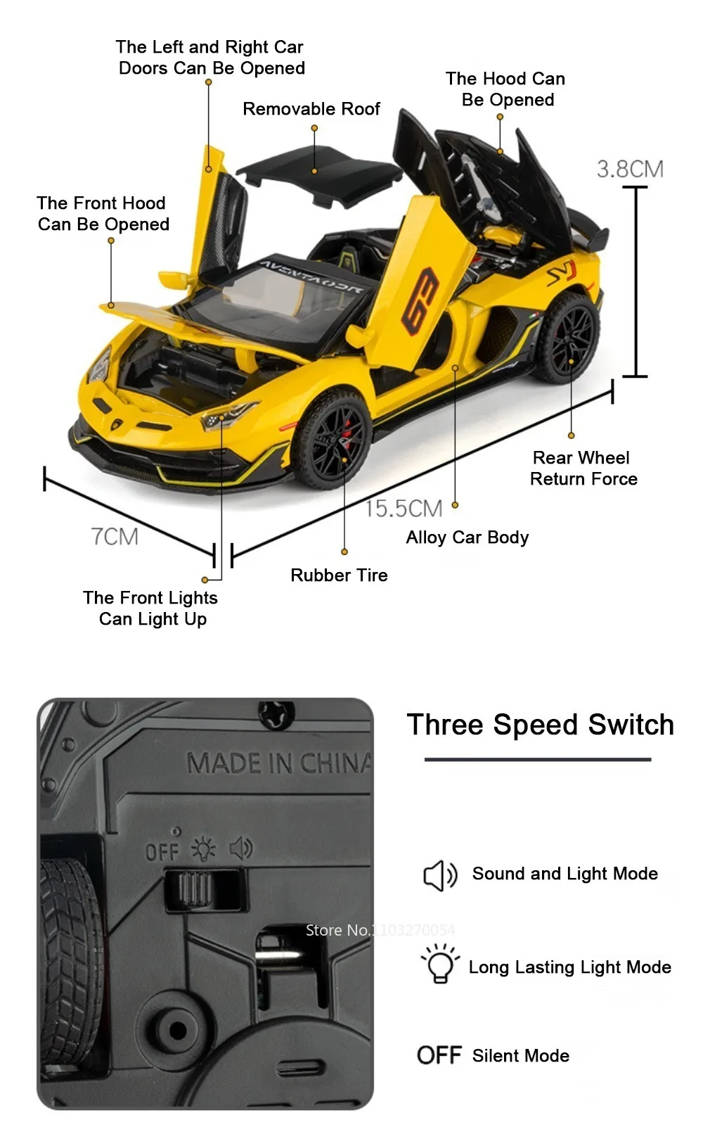 1:32 Lambor SVJ63 LP770 Miniaturmodell Legierung Diecast Auto Spielzeug Sound Licht Zurückziehen Türen Geöffnet Fahrzeug Mode Ornament für Jungen – Detail 3