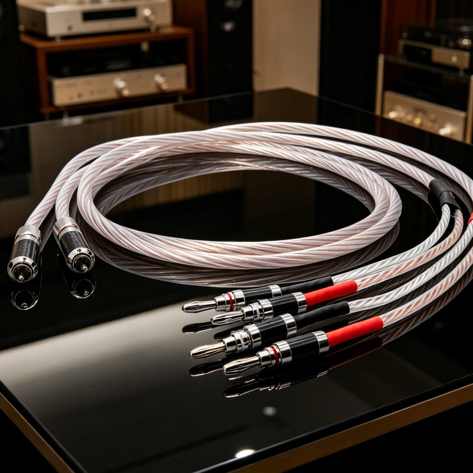 HiFi RCA To 2 Banana Speaker Adapter Cable 7N OCC Silver-Plated Audio Cable for AMP Soundbox Sub-Woofer Carbon Fiber Plug