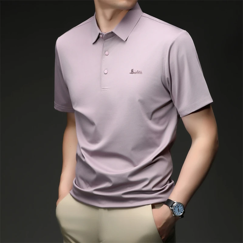 Lässiges Polo-T-Shirt für Herren, kurzärmelig, elastisch, atmungsaktiv, für Business, Büro, Alltag, Sommer, leichte Bluse – Detail 16