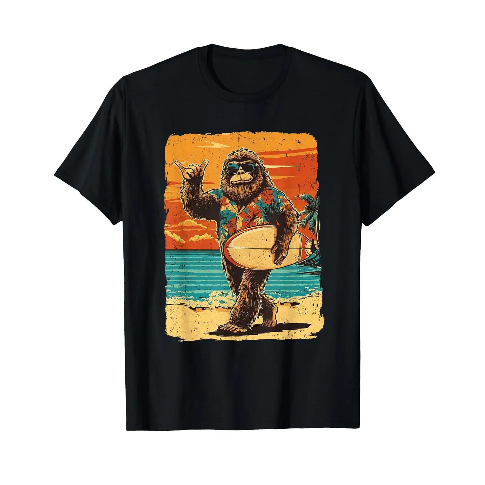 Funny Bigfoot Aloha Hawaiian Surfing Tropical Beach Surfer T Shirt vintage Washed homme Slightly Stylish Stretched