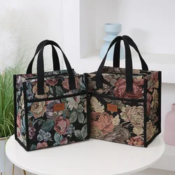 New, thickened knitted jacquard fabric, tote bag, bento bag, aluminum foil insulation to bring lunch box storage bag to work