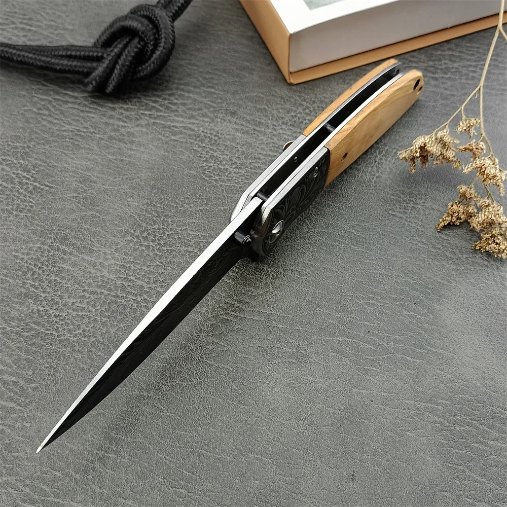 Pocket CM77 Bearing Flipper Assisted Folding Knife 8Cr13Mov Blade Wooden Handle Utility Camping Knives Outdoor Tactical EDC Tool