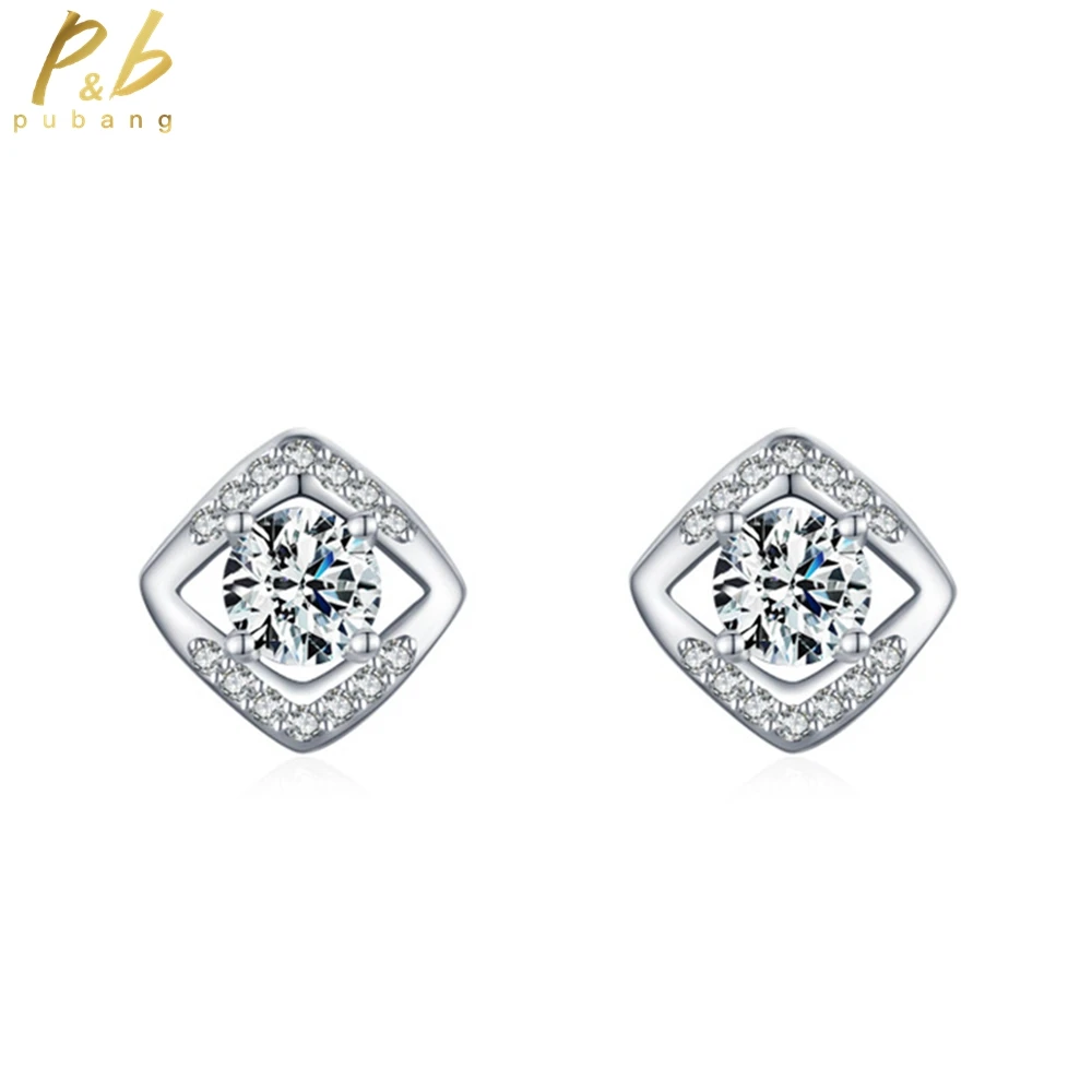 

PuBang Fine Jewelry Solid 925 Sterling Silver High Carbon Diamond Wedding Anniversary Stud Earrings for Women Gift Drop Shipping