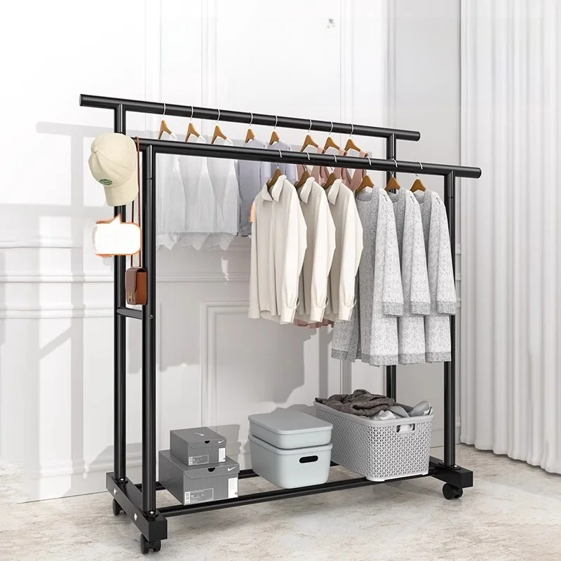 ملابس قائم على الأرض بطبقة مزدوجة Drng Ra بسيطة وشرفة متنقلة غير قابلة للصدأ للاستخدام المنزلي وغرفة النوم من الفولاذ الكربوني