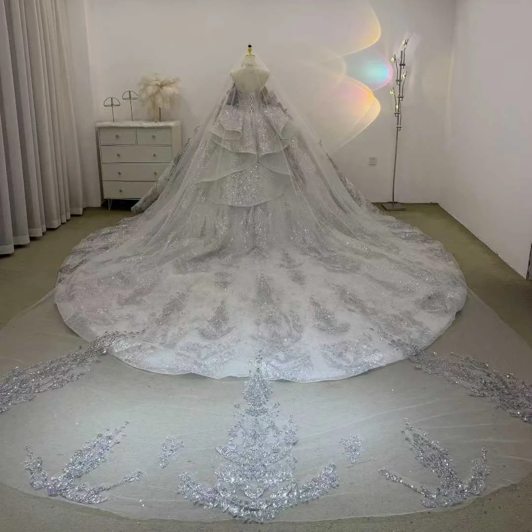 Custom New Ball Gown Wedding Dresses Scoop Sequin Removable Sleeves Organza Bridal Wear Country Vestido De Novia Ruffles LSJJ126
