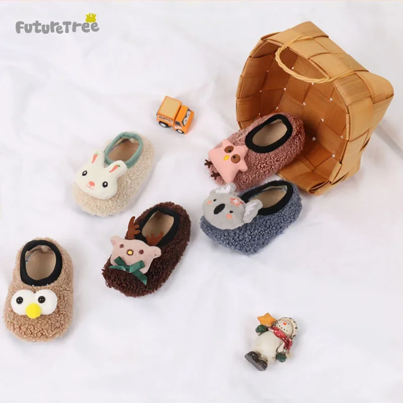 Cute cartoon floor socks children winter version with plush walking socks for boys girls soft soled indoor early education baby