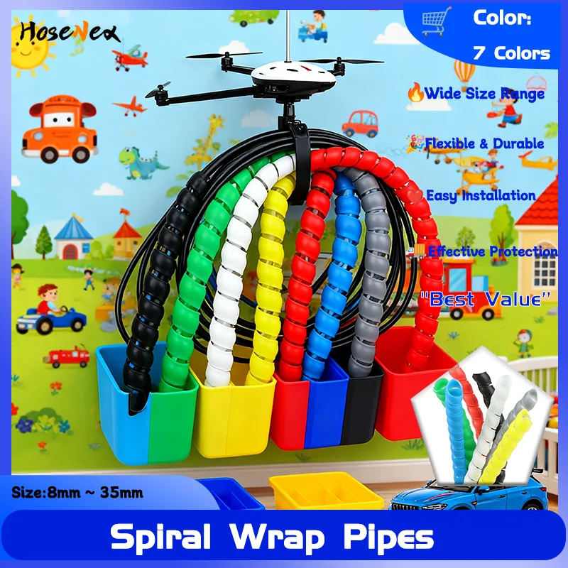 Wire Protection Sleeve Cover Cable Protector Durable Line Organizer Pipe 1/2/5m Flexible Spiral Wrap Winding Tube 8mm ~ 35mm