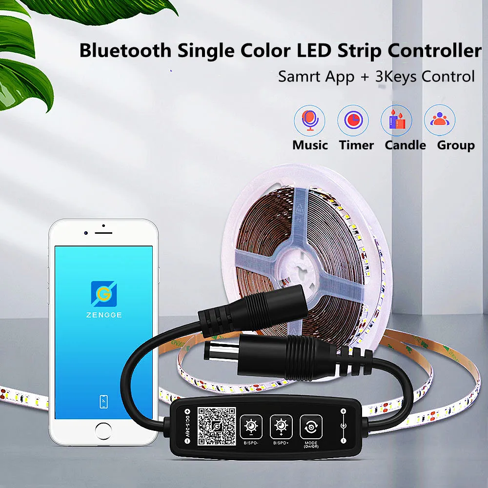 Bluetooth Led Dimmer Wireless Smart IOS Android Phone ZENGGE APP Controller For DC 5V 12V 24V 5050 2835 Single Color Light Strip